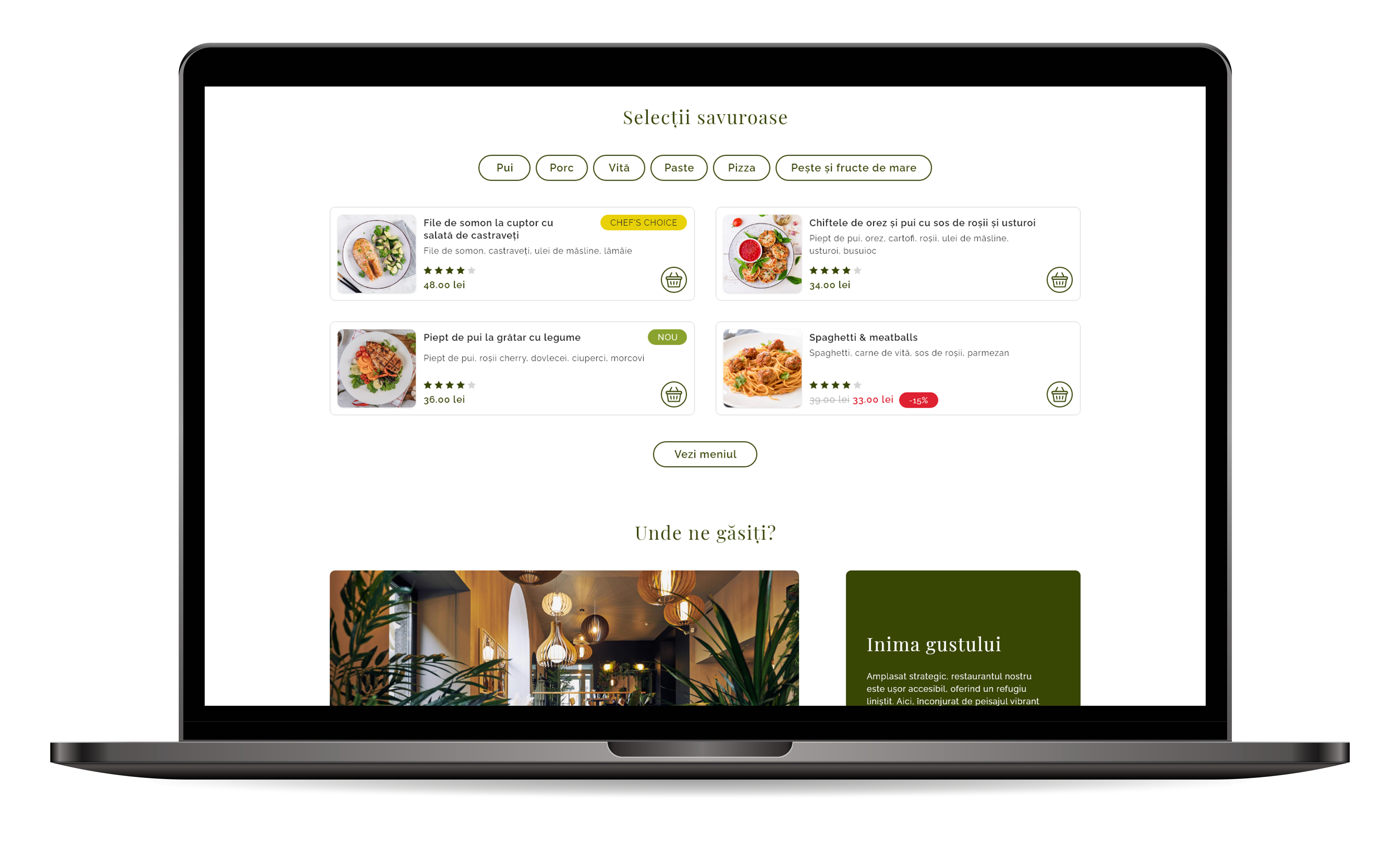 Cum arata solutia eCommerce pentru restaurante online pe laptop